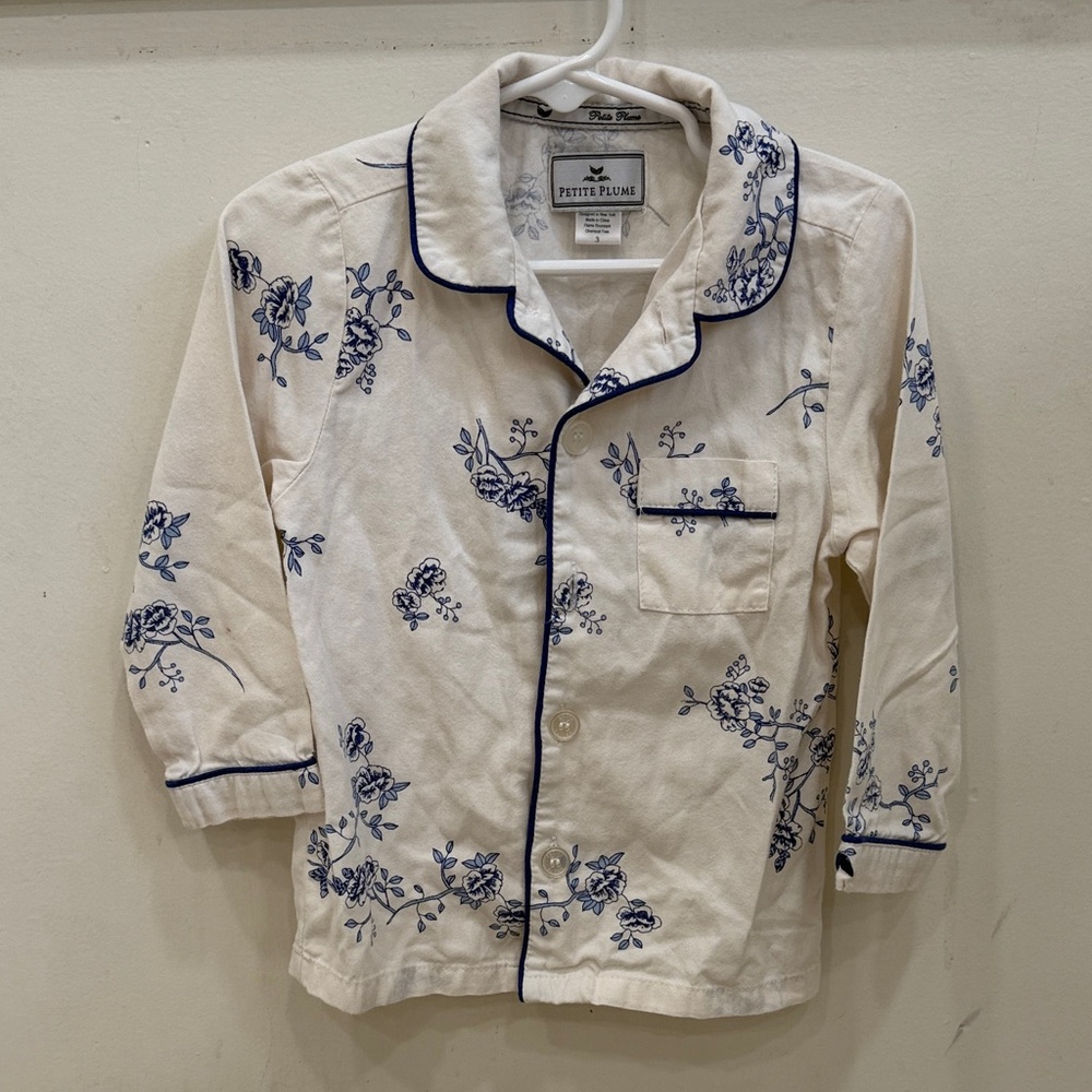 Petit Plume Cream and Blue Floral Kids Pajama Set
